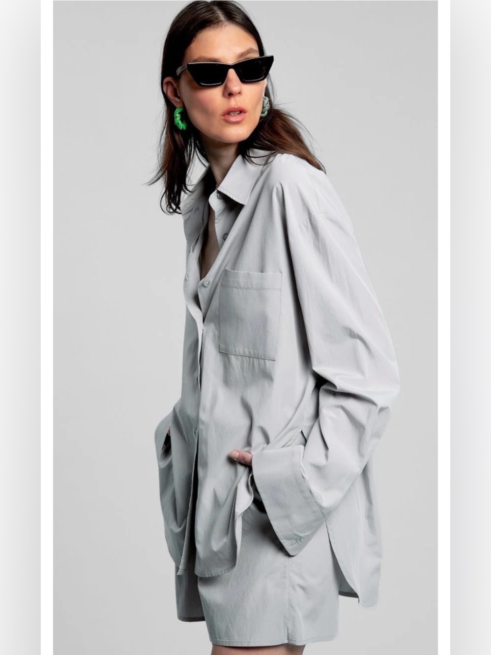NWT Frankie Shop Liu Organic Cotton Shirt Ice Gray Oversized Minimalist Small - Picture 6 of 16